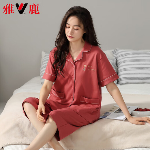
Yalu Light Luxury New Pajamas for Women in Summer Thin Pure Cotton Short Sleeve Cropped Pants Home Clothing Women's Summer Outdoor Set 9898 3XL [160-180Jin [Jin equals 0.5 kg]]