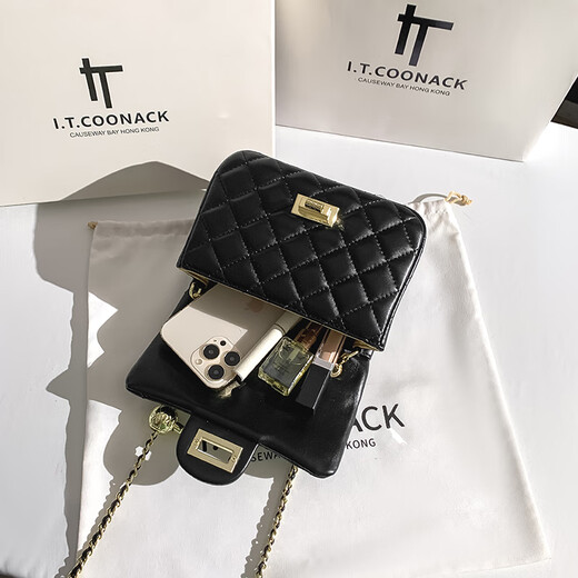 CALCULAT/KEEN small fragrance style bag 2025 summer new square fat women's bag feeling niche diamond chain crossbody small bag black