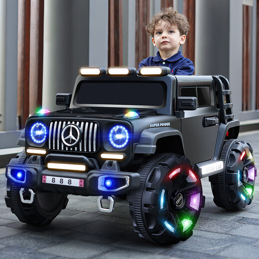 Jisu children's electric car toy car can sit on adults with remote control four-wheel electric car that can drive baby's one-year-old gift, high-end powder, dual drive 12V + Bluetooth remote control + swing