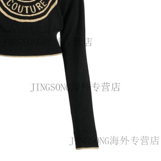 范思哲（VERSACE）FW23字母印花圆领短款长袖毛衣女款黑色 黑色 M