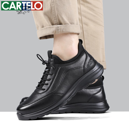 CARTELO men's shoes spring and autumn cowhide comfortable dad shoes business sports casual men's leather shoes 5210 black 40