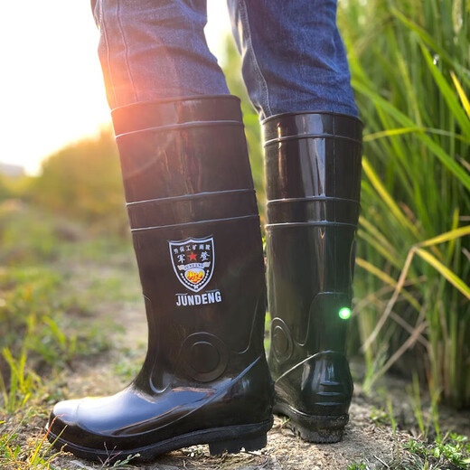 Men's high-tube rain boots anti-slip rain boots waterproof shoes women's shoes rubber shoes fishing shoes kitchen shoes construction site labor protection rain boots men [authentic military log] 907 medium tube black 44