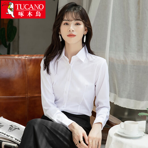 Woodpecker (TUCANO) long-sleeved shirt for women spring and autumn solid color anti-wrinkle no-iron shirt business casual formal top women's white L