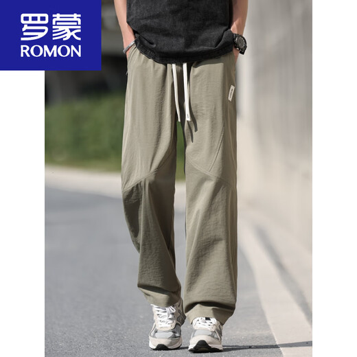 罗蒙（ROMON）男士裤子夏季新款美式潮流直筒裤军绿薄款透气冰丝裤凉感速干长裤 6632黑色+6636黑色 M