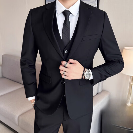 Pierre Cardin Wedding Groom Wedding Suit Men's Korean Slim Suit Business Formal Groom Suit Jacket Black 2-button Single Top Free Socks XS 160 Weight 90-105 Jin Jin equals 0.5 kg