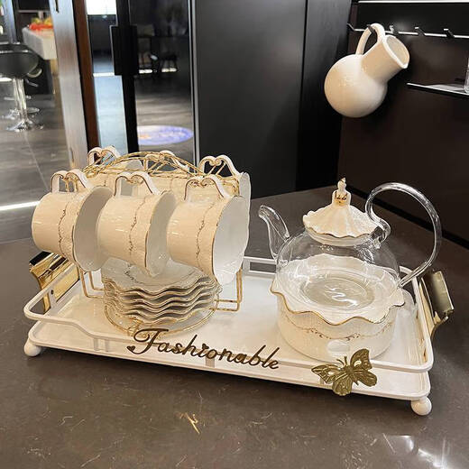 咏幻轻奢茶具套装奶油风乔迁新居家用待客杯子水壶水具杯具礼盒装 轻奢茶杯含碟含勺普通包装1049