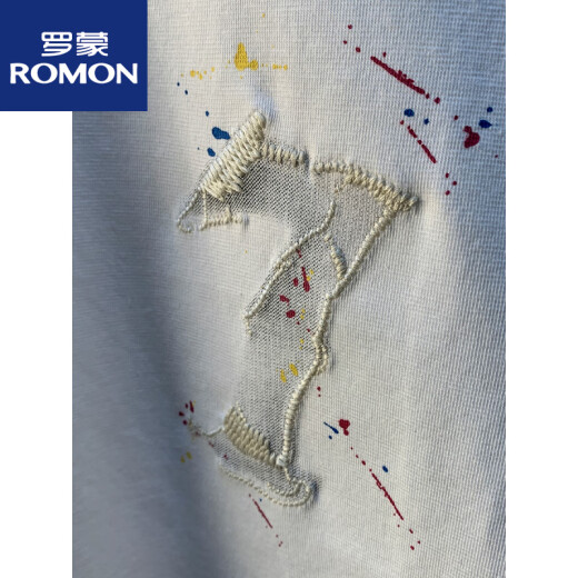 罗蒙（ROMON）夏季男款短袖T恤宽松休闲圆领薄款衣服2025新款绣花半截袖体恤男 白色 HJ6630 M 适合 95-110斤穿
