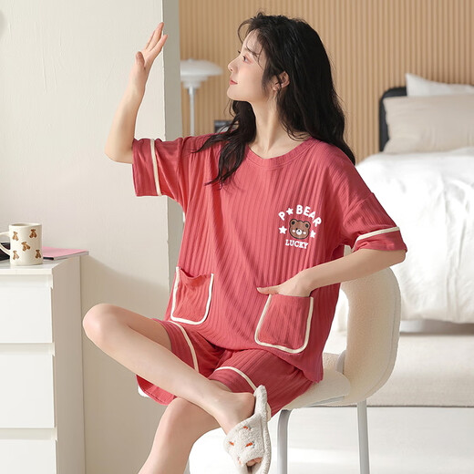 HKZN5XL Tamaño extra-grango de algodón pantalones cortos de algodón Pajamas para mujeres en verano Fat Sister más Fat Plus Tamaño 200 Jin [Jin equivale a 0.5 kg] Fat Man grande A3519 Shorts de mujer traje M 80-100 Jin [Jin equivale a 0.5 kg]