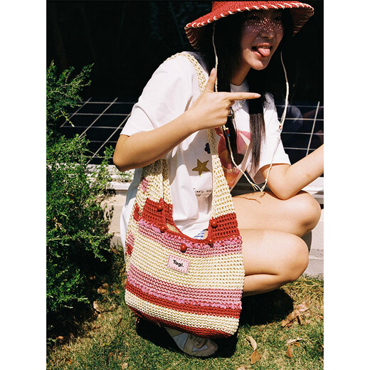 Tagi. Tejido de cuentas hecho a mano gran capacidad ajustable casual de un solo hombro bolso cruzado bayas de bolsas tejidas