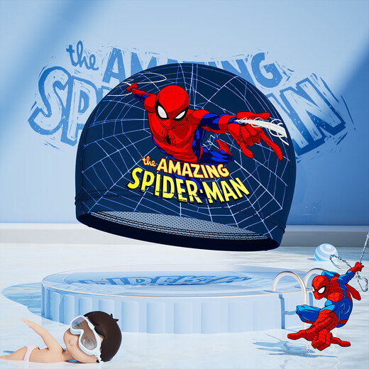 Disney children's swimming cap for boys and girls without tying the head, sun protection fabric, new cute women with long hair, professional swimming equipment, Courageous Spider-Man