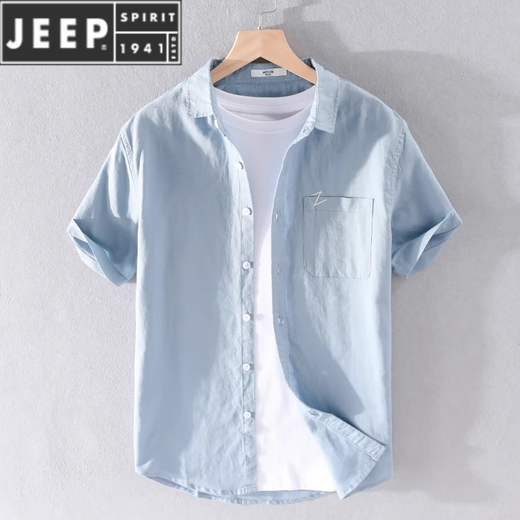 JEEP SPIRIT linen short-sleeved shirt men's summer 2025 new casual cotton linen large size white thin shirt men's 9711 white M [100-110Jin[Jin equals 0.5 kg]]