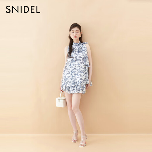 SNIDEL2025 early autumn new product sweet fairy sleeveless bow tie shirt skirt suit SWFO254012 flower pattern M (1)