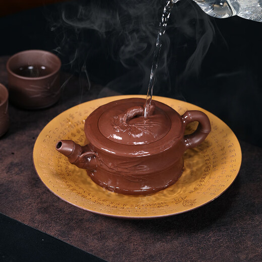 Hidden Pot World Yixing Purple Clay Pot Famous Handmade Original Mineral Tea Pot Household Tea Set Gift Set First-Class Bamboo Segment Pot Purple Clay