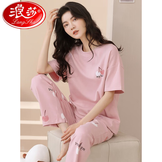 Langsha 2025 new pajamas for women, summer pure cotton short-sleeved trousers, spring and autumn summer style women's home clothes thin two-piece set ZH-9720 L, single size