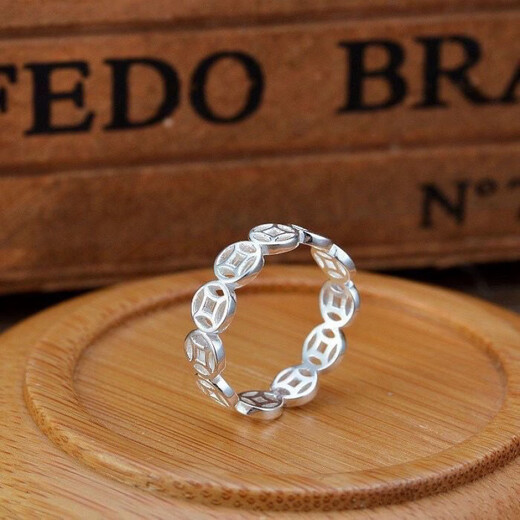 RSRDDY Old Phoenix Pure Silver 999 Pure Silver Copper Coin Ring Opening Fashion Transfer New Light Luxurious Silver Jewelry Index Finger Ring Finger Coin Sterling Silver Ring (Opening Adjustable) Same Style as Lao Fengxiang 3.85g Comes with Original Gift Box and Certificate