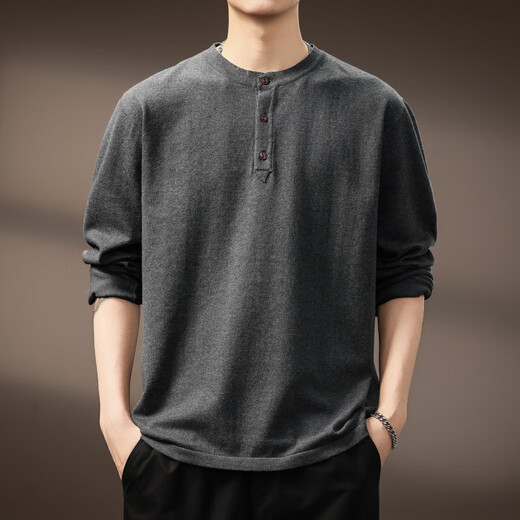 LUMILOTUS light luxury new brand high-end American retro Henry long-sleeved sweater men's autumn new fashion brand loose sleep dark gray S recommended weight 95-115Jin Jin equals 0.5 kg