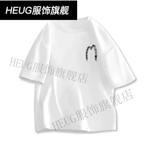HEUG枫善服饰新款美式复古创意印花宽松男女圆领重磅f短袖休闲上 白色AB1699前后-M网点 ##&_ M 建议110130##*