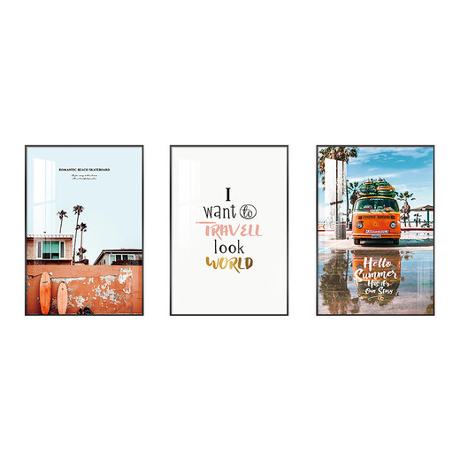 He Jiangong's living room decoration painting modern style landscape wall painting sand background wall hanging painting triple mural 13582/13589/13581 0*80 Elegant gold frame crystal picture