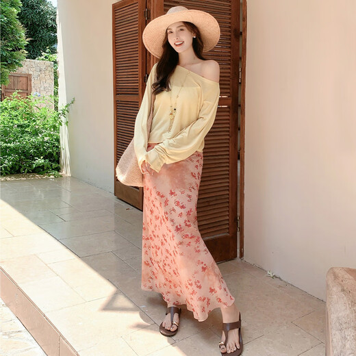 
MeiYANG (MEIYANG) light yarn knitted long sleeves, three acetate tensile squids_anti-wrinkle-free-iron one-length shirt yellow M