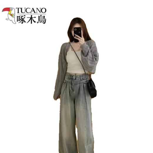 Holzspecker (Tucano) Dünne Strick-Strickjacke für Frauen Frühlings- und Herbst-Außenbekleidung Top 2025 Neues Frühspring-Frühjahr Outfit White Suspender Vorgeschlagen 75-95jin [Jin gleich 0,5 kg]