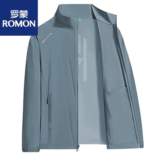 ROMON men's sun protection clothing 2025 summer new ice silk stand-up collar skin clothing fishing casual breathable quick-drying jacket dark blue 8238# 4XL 161-175Jin Jin equals 0.5 kg