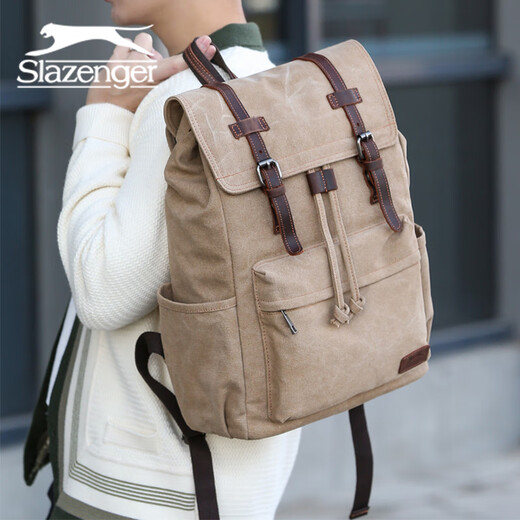 Slazenger/Slazenger retro retro desgaste resistente al desgaste de la masa de cuero de cuero mochila mochila negra