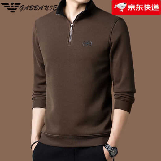 阿玛尼（ARMANI）高端男士长袖t恤秋冬季加绒立领拉链卫衣打底衫潮 3291蓝色 M 165/建议95-120斤