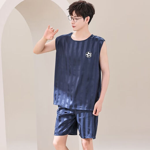 冬雾男士睡衣夏季凉感冰丝无袖薄款宽松背心短裤套装夏天家居服可外穿 AY9905  冰丝 L 男款L码 100-120斤