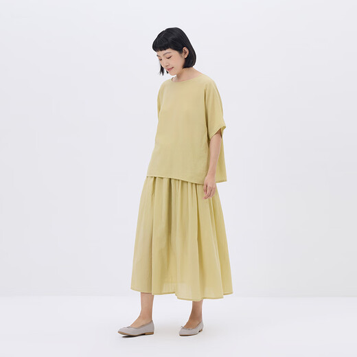 Muji (Muji) Frauen starker Twist kurzärmelig Hemd T-Shirt Top Damen Inner Wear Damen-Kleidung 25-jähriges Sommer Neues reines Baumwoll BCE92C5S Yellow M (160/84a)