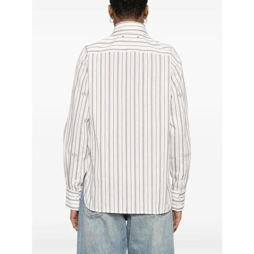 Golden Goose Women's Women Striped Cotton Coton à manches longues Shirt Fashion Sequin décoration décontractée et polyvalent blanc 12107 Papyrus / vent One Taille S