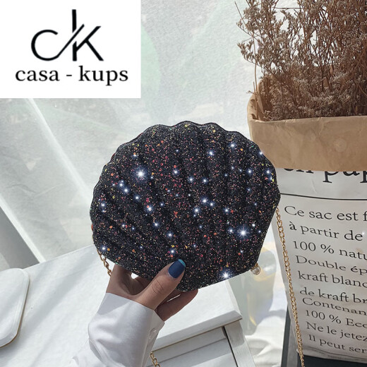 casa-kupsCK斜挎包贝壳包包女2025新款潮链条百搭单肩斜挎小包时尚亮片女包 白色