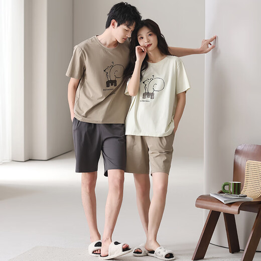 曼德莱芬睡衣情侣装一男一女夏季莫代尔棉短袖2025新款夏款柔惠家居服夏天 6636 L 男100-130斤