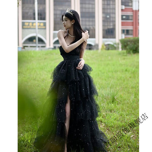 Zhenjie High-end Black Evening Dress 2025 New Style Hosting Female Art Exam Student Day Adult Ceremony Fairy Temperament Banquet Black XS