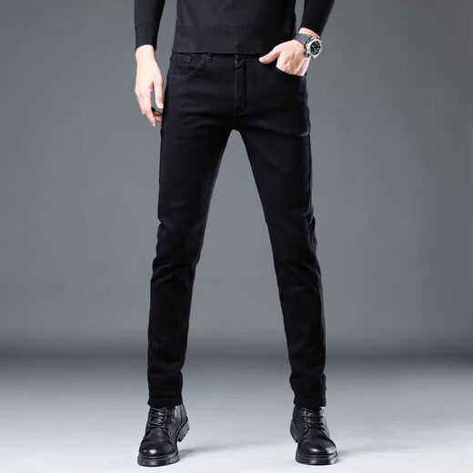 Sommerlaste Jeans für Männer reine schwarze schlanke Wäsche elastische High-End-Modemarke Casual Long Hosen vier Jahreszeiten TP 701 Black 30