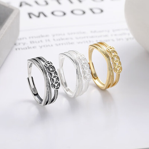 S925 sterling silver copper coin ring retro distressed ethnic style multi-layered winding ring index finger YJ267 distressed approximately 3.2 grams opening adjustable