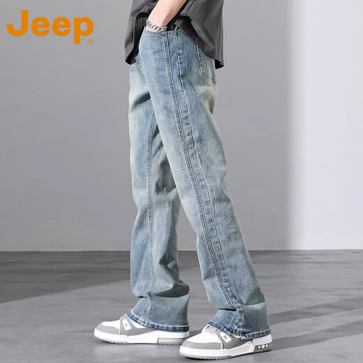 
JEEP [Light Luxury Series] Jeep High Street Micro Flare Jeans Men's Loose Straight-Piece Slim American Pants 9901 Nostalgic Blue - Style Regular M _[115-130Jin[Jin equals 0.5 kg]]