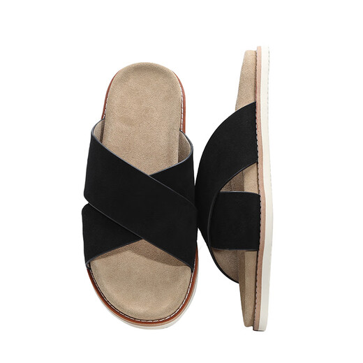 Hang Ten Pantoffeln für Männer 2025 Sommer neuer Stil atmungsaktiven Außenverschleiß modischer Gelegenheitsschuppen Trendy Lederhöhenhöhenhöhe-Flops Flip Flops Black 40 (Lederschuhgröße)