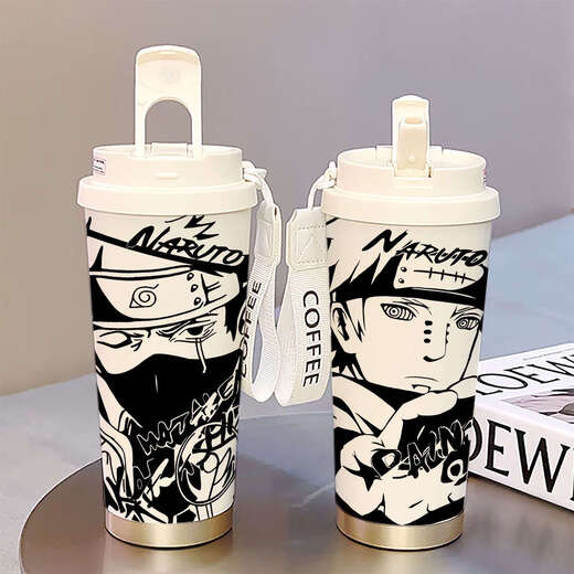 Seungry Naruto Thermos para que los estudiantes vayan a la escuela, taza de agua de gran capacidad, taza de café nueva, boca doble, apariencia alta, blanca - taza de café - HST3524 Gaara + acero inoxidable 316