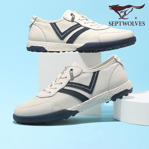 Sieben Wolf-Männerschuhe für Sommer schlagen atmungsaktive Stoffschuhe für Herren Schnüre-up-Freizeitschuhe Leichte bequeme Nicht-Schlupf-Sportschuhe weiße Schuhe weiß/blau 9854 40