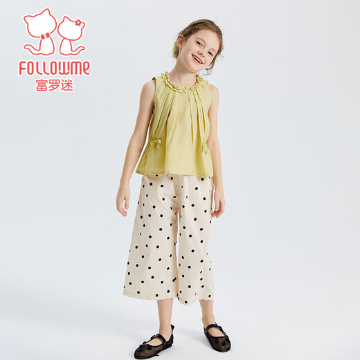 Fuluo Mi Girls Anzug Summer Sweet Spitze ärmellose Top Kinder Polka Dot Casual Hosen Zweiteiler Set grün/m 150