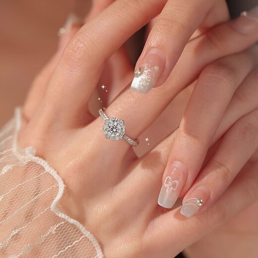 Pt950 platinum brilliant star moissanite diamond ring for women with high-end design closed diamond ring wedding proposal ring brilliant star diamond ring 50 points - light luxury model default live mouth can be adjusted in size