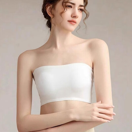 Qingbilin 3-piece strapless tube top anti-exposure bottoming bra with one-piece breast-wrap and back-beautiful bra, ice silk tube top, white+skin+black, one size fits all (75-120Jin Jin is equal to 0.5kg)