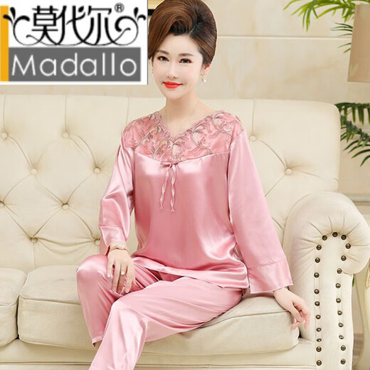 Pajamas modales de mediana edad y ancianos para mujeres para el traje de manga corta de la manga corta de Summer Silk Silk para madres de mediana edad 683 Polvo profundo M Peso recomendado 80-100 Jin [Jin iguala 0.5 kg]