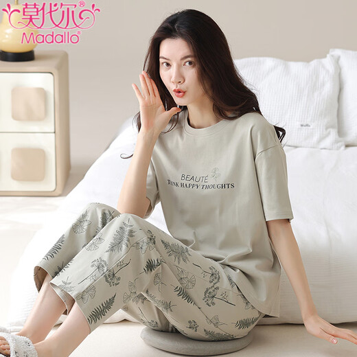 
Modal 2025 new pajamas for women in summer pure cotton short-sleeved trousers can be worn outside casual comfortable and cool home clothing set YZT9721 M [recommended to wear 80-100Jin [Jin equals 0.5 kg]]
