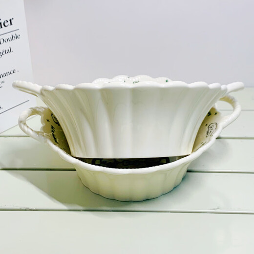 Milk fufu bowl and plate tableware set underglaze color ceramic bowl home ins high-looking plate dinner plate double-eared soup bowl 1 pack cream puppy flower basket bowl