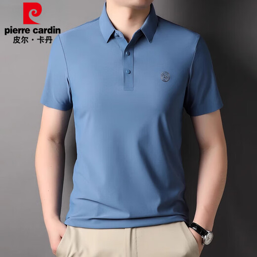 皮尔卡丹（pierre cardin）轻奢高端短袖T恤男冰 丝夏季新款翻领桑蚕丝休闲薄款POLO衫通勤 天蓝色1 EYY   1421 M 165