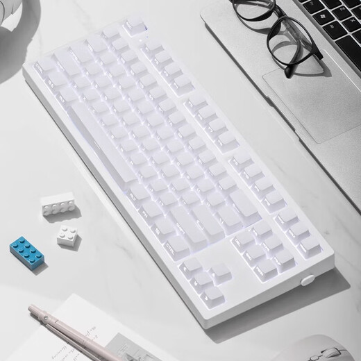 Bulin MK870 pure white side engraving mechanical keyboard finished customized kit 87 key hot-swap e-sports game office white single template + pure white side engraving keycap Kaihua BOX red axis V2 [smooth feel]