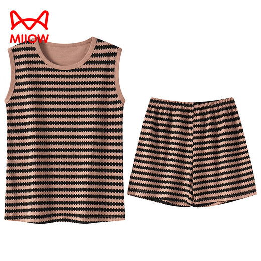 
Catman (MiiOW) vest pajamas with chest pad for women for women in summer pure cotton thin summer sleeveless home clothing set can be worn loose large size for outside. Vest cover with chest pad/suit-F9856 M Women Recommended 80-100Jin [Jin equals 0.5 kg]