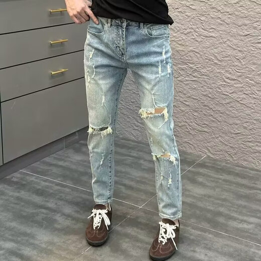Chenni American Rispped Jeans Men's New Fashion Brand Fashion Light Luxury Stretch Slim pantalones delgados 9866 28