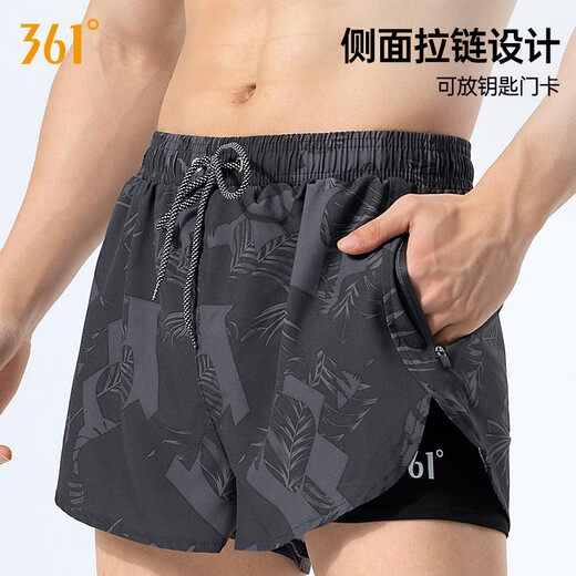 361°游泳裤男士平角假两件防尴尬专业训练大码宽松速干泡温泉泳裤